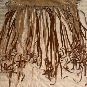 Brown Fringe Suede Skirt